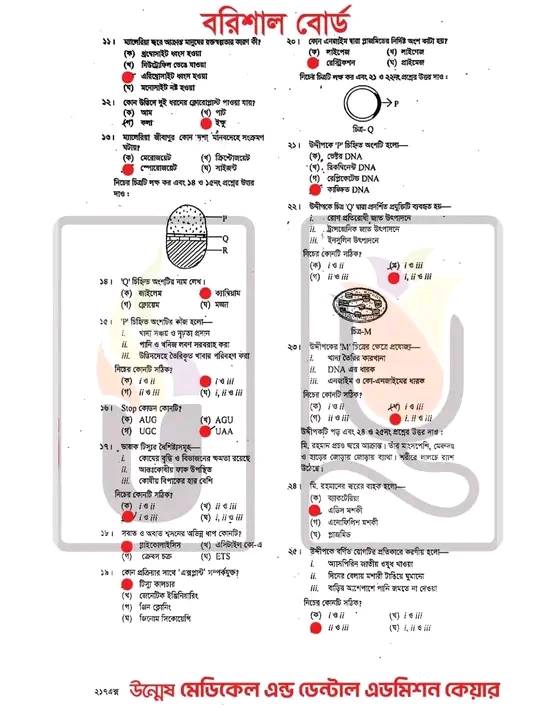 Barisal Board HSC Biology 1st Paper সমাধান ২০২৫