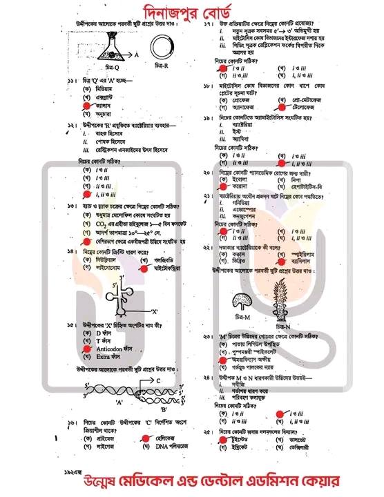 Dinajpur Board HSC জীববিজ্ঞান MCQ সমাধান ২০২৫
