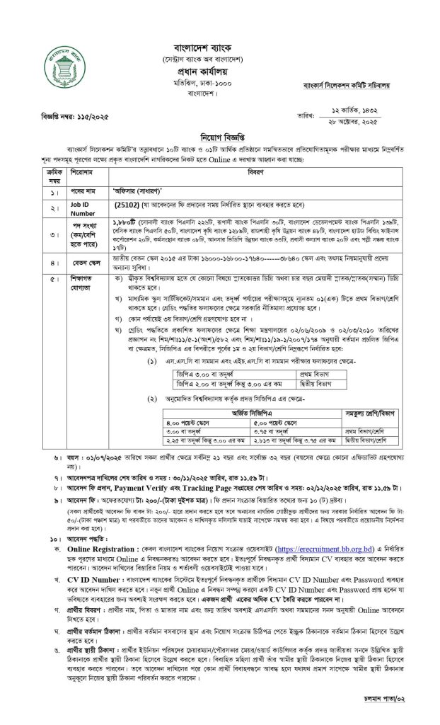 Bangladesh Bank Job Circular 2025 | বাংলাদেশ ব্যাংক নিয়োগ বিজ্ঞপ্তি ২০২৫